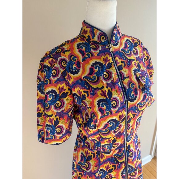 Audrey K NWOT Retro Multi-color Kaleidoscope Maxi Dress Zip-Front Size Medium - Picture 4 of 14